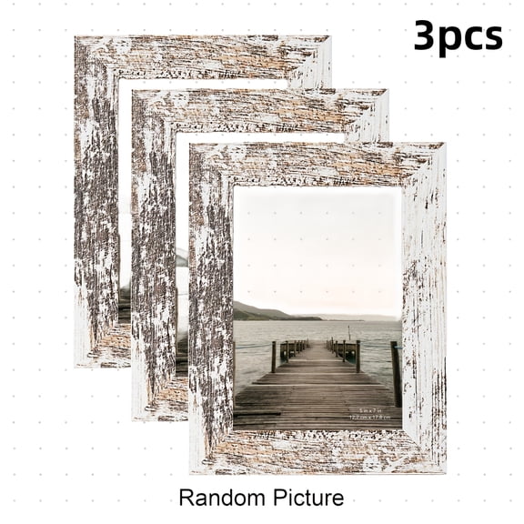 Vintage Wood Grain Photo Frames Set of 3, Fit 5x7 Rustic Picture Frames with Distressed Whitewashed Finish, Tabletop or Wall Display Frames for Home, Office and Gift Giving