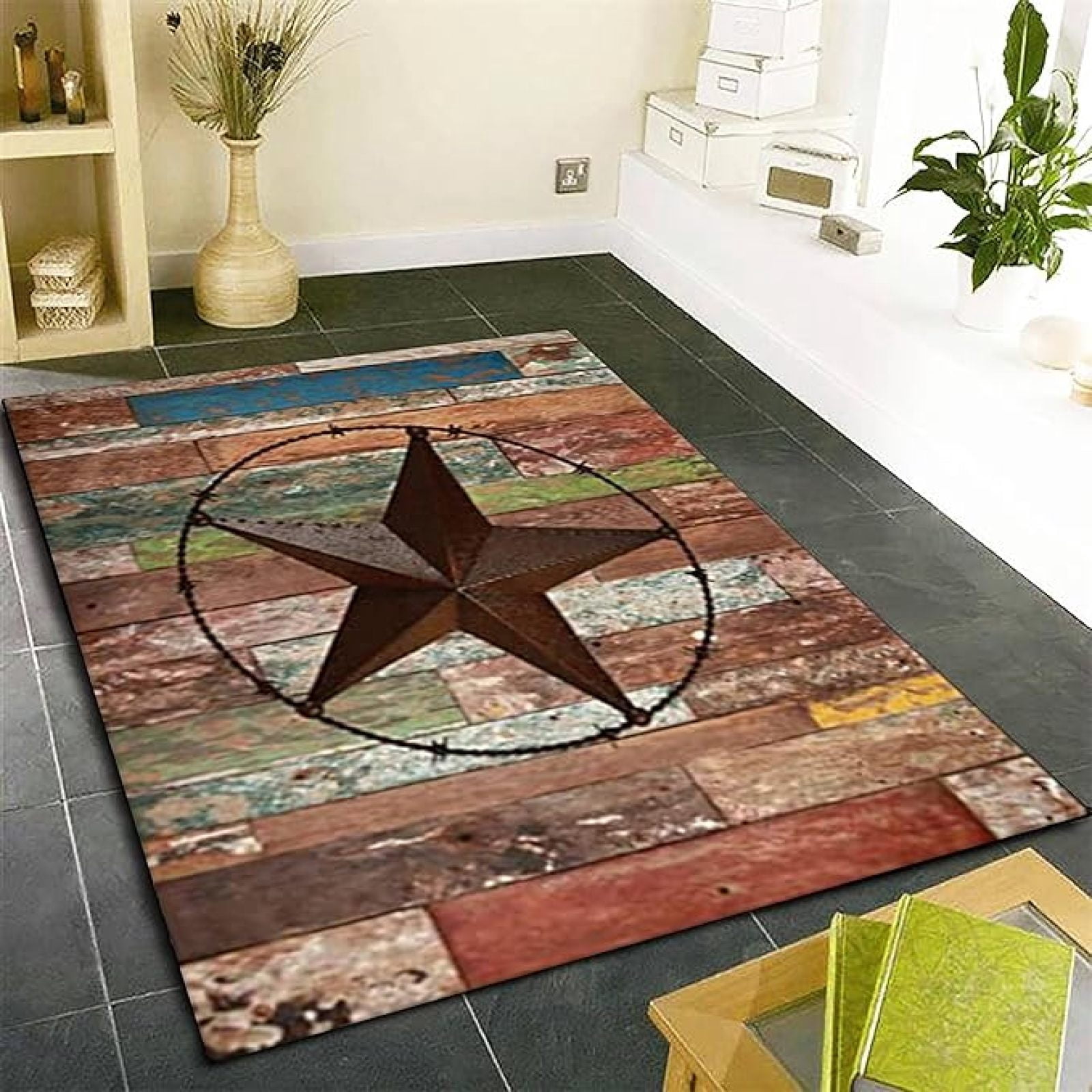 Vintage Wood Grain Stars Area Rugs, Rustic Farmhouse Country Style ...