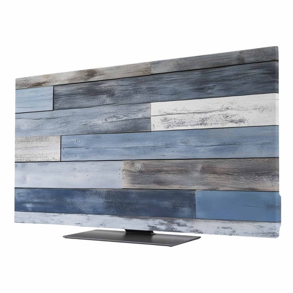 Vintage Wood Grain TV Dust Cover 24 Inch, Blue Gray Board Farmhouse Computer Monitor Cover Dustproof Stretchable Indoor TV Screen Protector for LED LCD Universal Monitors
