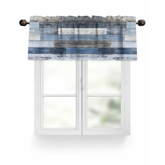 Vintage Wood Grain Valances for Windows Blue Gray Board Farmhouse Valance Rod Pocket Light Filtering Short Window Treatments Curtains for Kitchen Bathroom Living Room Bedroom, 1 Panel, 42 x 12 Inch