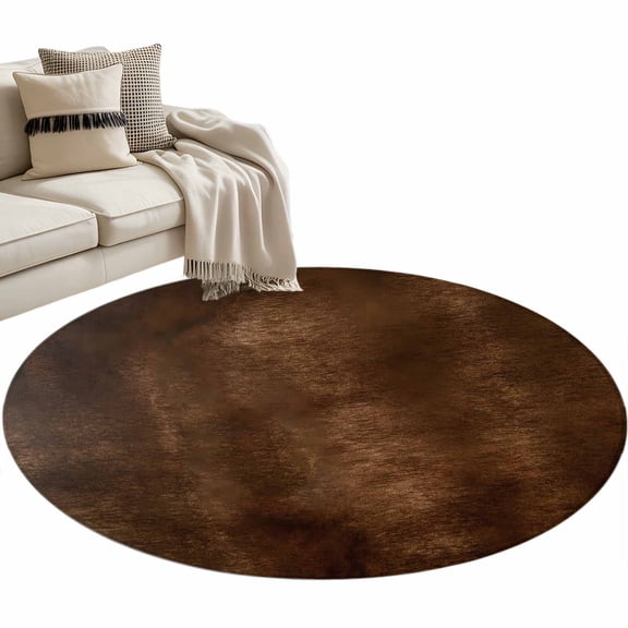 Vintage Wood Grain Washable Round Area Rug 4 ft, Farmhouse Dark Brown Ombre Wood Texture, Soft Non Slip Rugs Stain Repellent Indoor Felt Carpet for Living Dining Room Bedroom Home Office