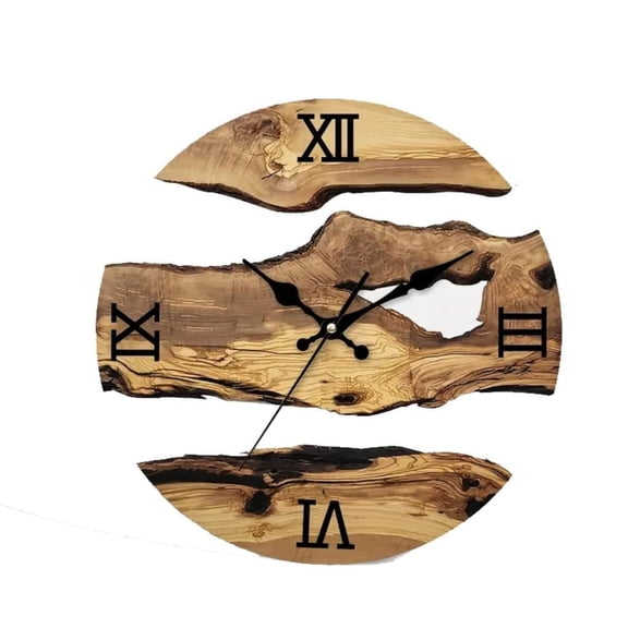 Vintage Wood Grains Quiet Quartzs Wall Clock with Transparent Tempered Glass Battery Operated for Living Room Decors