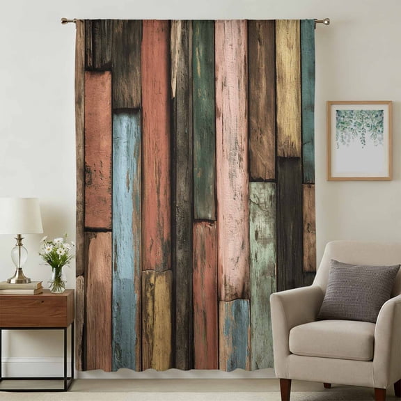 Vintage Wood Grains Sheer Curtains 108" Extra Long for Living Room, Farmhouse Colorful Wooden Texture Light Filtering Privacy Drapes, Semi Sheer Window Treatment for Floor to Ceiling Window