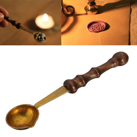 Vintage Wood Handle Sealing Wax Brass Spoon