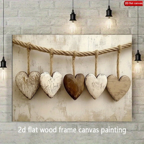 Vintage Wood Heart Rope Canvas Wall Decor Ready to Hang Living Room