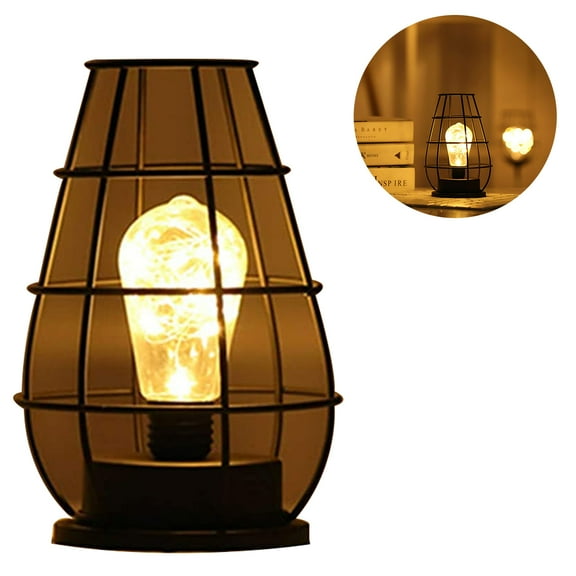 Vintage Wood Lantern Table Lamp for Living Room, Industrial Decorative Anti Rustic Bedside Reading Desk Lamp