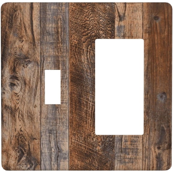Vintage Wood Light Switch Cover, 2 Gang 1 Toggle 1 Rocker Combo Wall Plate for Home Decor