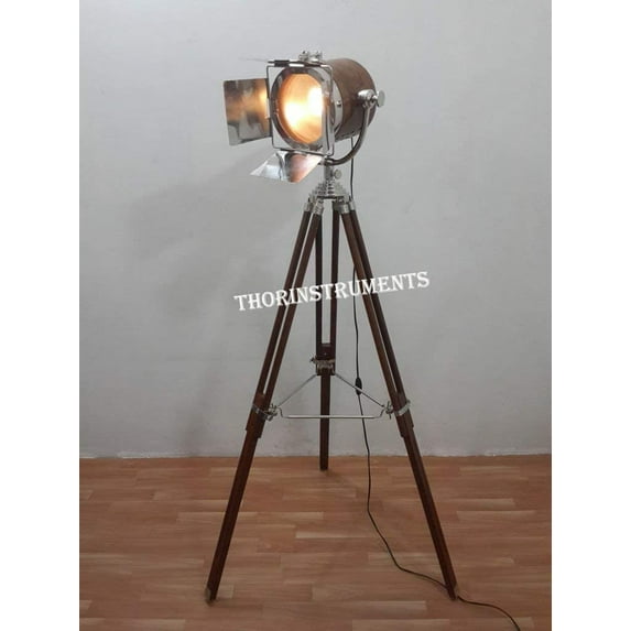 Vintage Wood Model Theme Spot Light Floor Stand Tripod Home Decor
