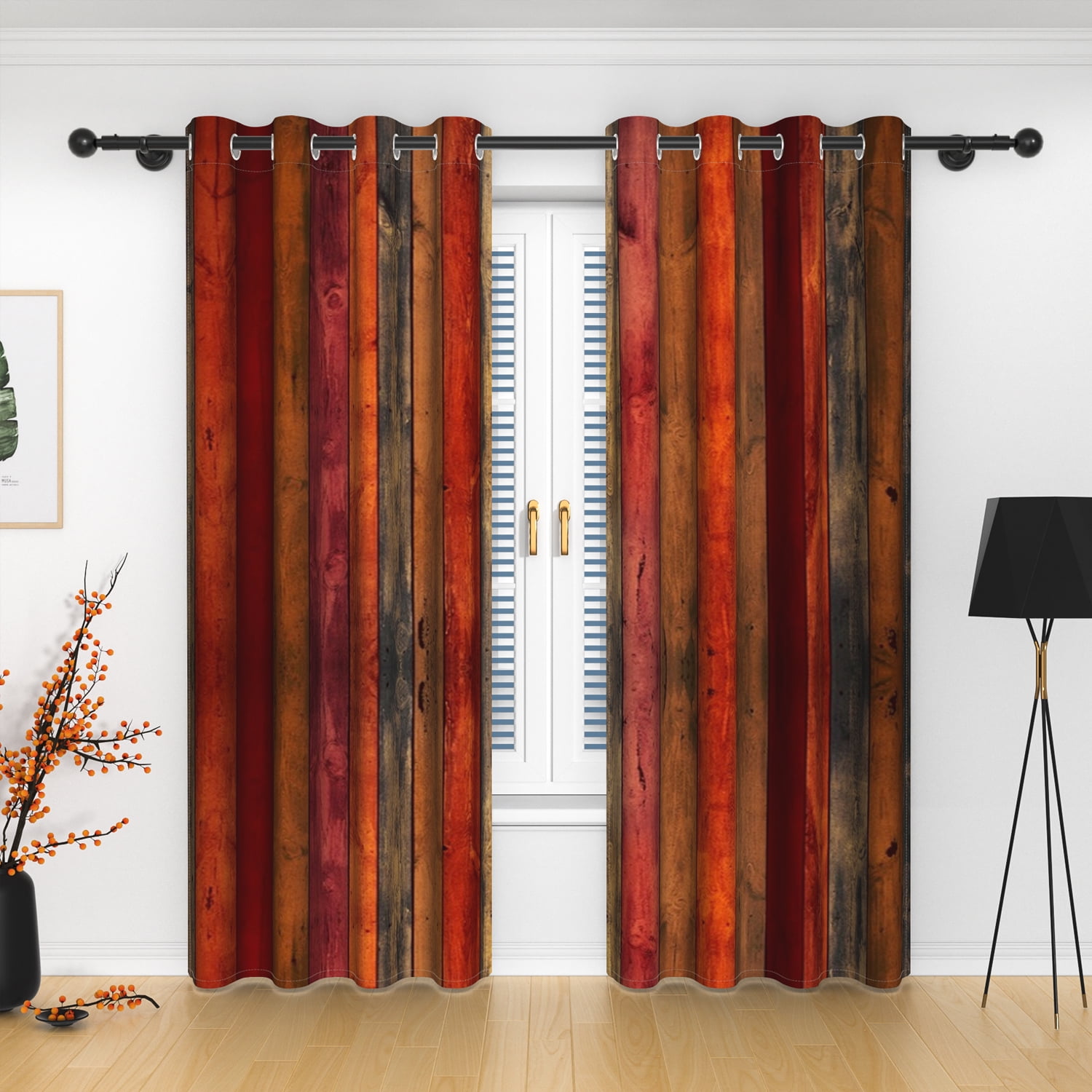 Lfeey Vintage Wood Panel Blackout Curtains, Grommet Top for Kitchen, 52x63 inch, Set of 2
