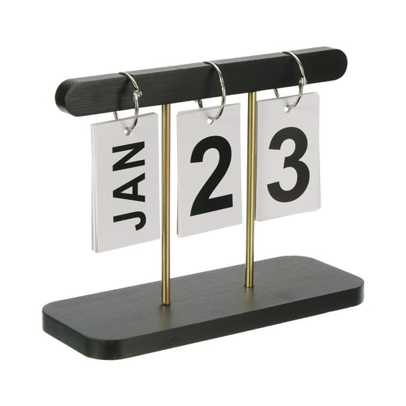 Vintage Wood Perpetual Calendar, Wooden Flip Calendar Turn Page Month Date Display for Desk  Style 1, Black