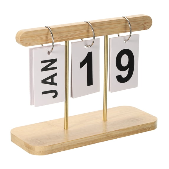 Vintage Wood Perpetual Calendar, Wooden Flip Calendar Turn Page Month Date Display for Desk Style 1, Brown