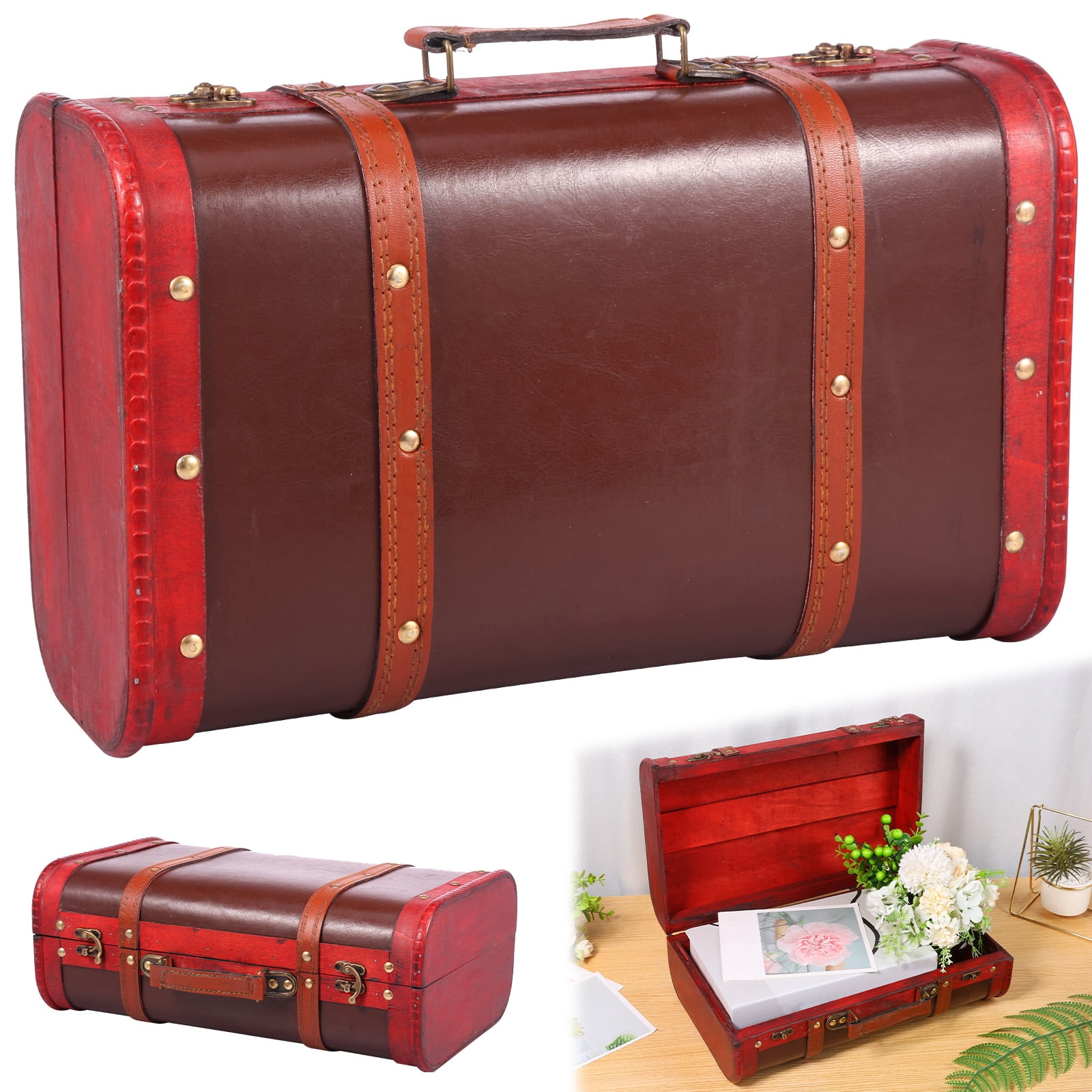 Vintage Wood Prop Suitcase Decorative Retro Photography Prop Luggage Wooden Storage Box Decoration for Travel Storage