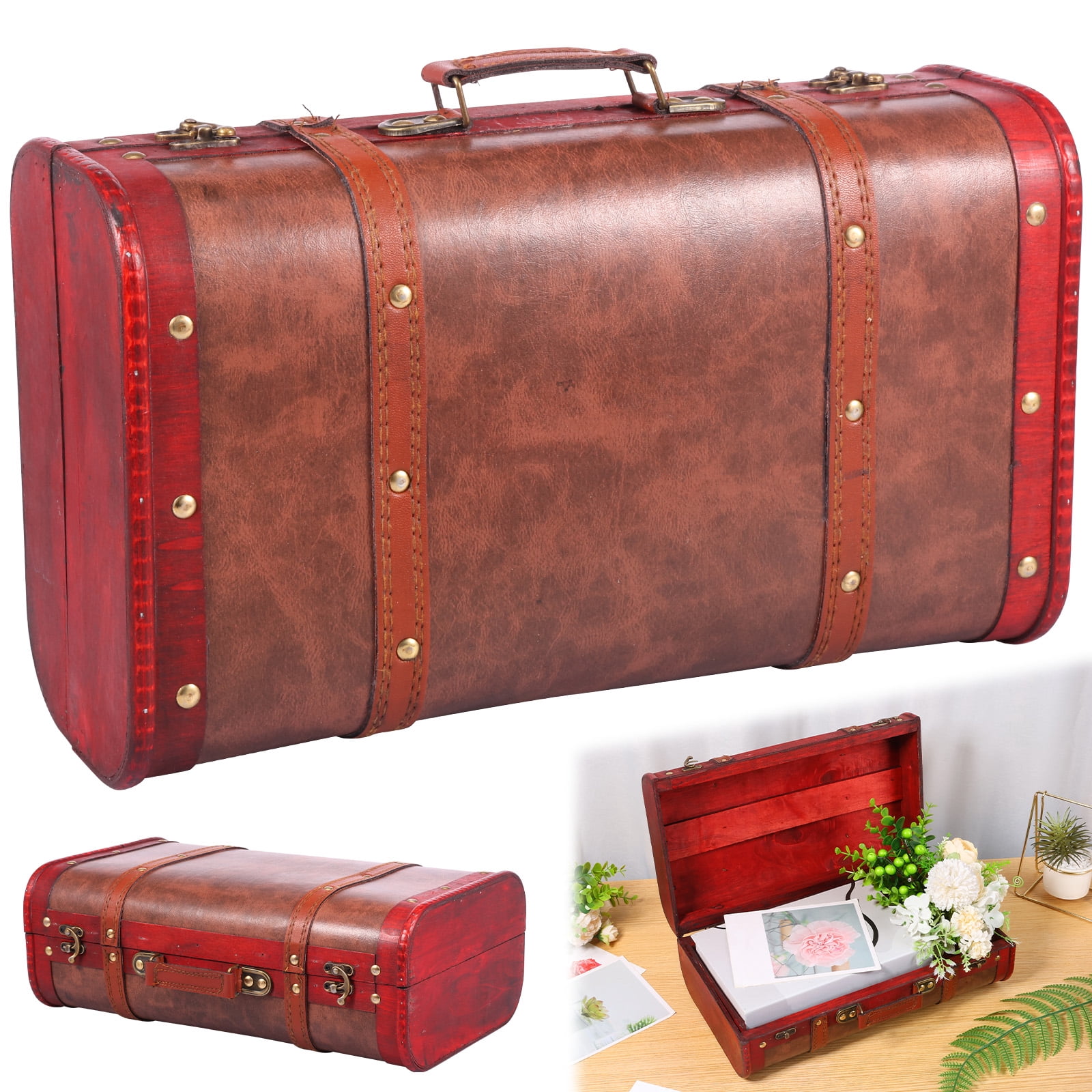 Vintage Wood Prop Suitcase Decorative Retro Photography Prop Luggage Wooden Storage Box Decoration for Travel Storage