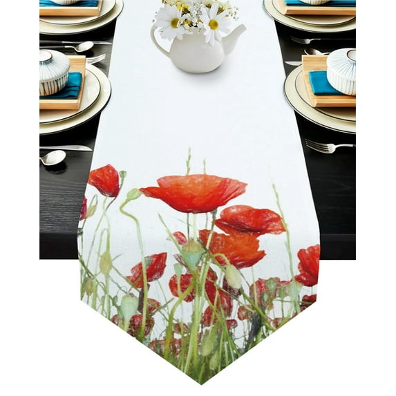 Vintage Wood Red Flowers Poppy Table Runners Table Flag Tablecloths Party Decoration Table Runner Wedding Holiday Table Decor