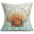 thumbnail image 1 of Vintage Wood Seashell Throw Pillow Covers Cotton Linen Ocean Beach Theme Decorative Pillow Cover Square Outdoor Decor Cushion Cover 18x18 Inch for Sofa Couch Accent Pillow Case (OW09), 1 of 4