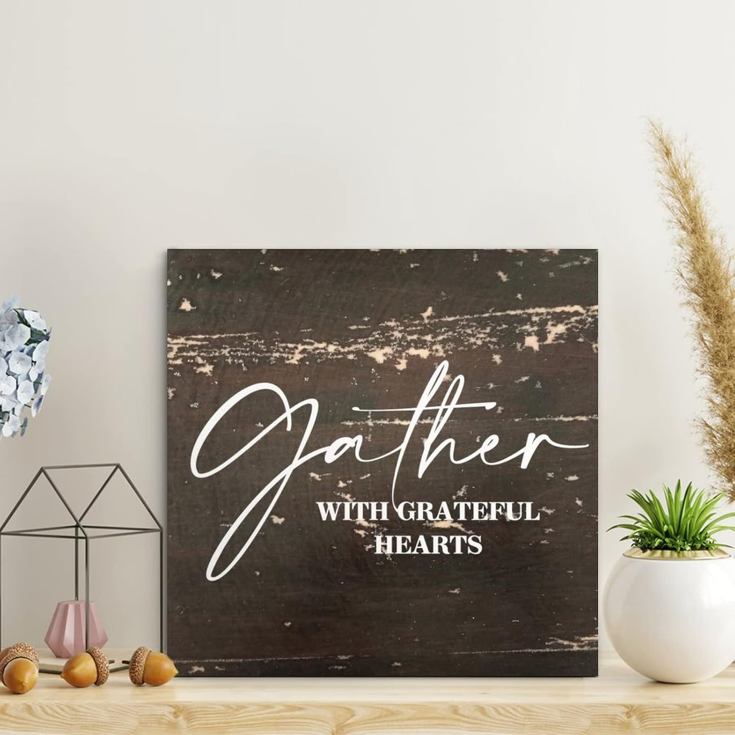 Vintage Wood Sign Gather With Grateful Hearts Wooden Signs Farmhouse ...