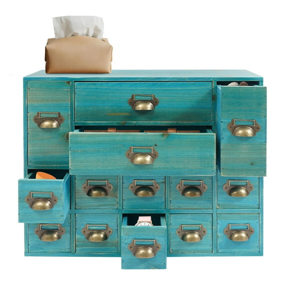 Vintage Wood Storage Cabinet with 14 Drawers Large Capacity Drawers Organizer Cabient