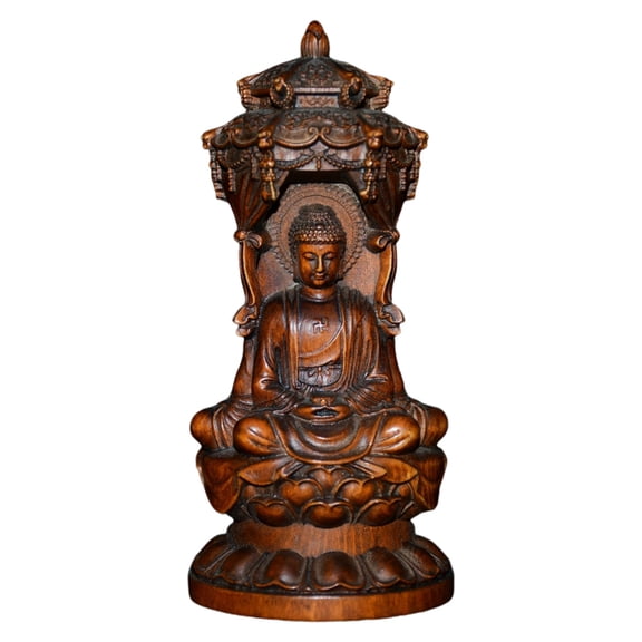 Vintage Wood Wooden Carved Figure Buddha Statue Guanyin Compassion Enlightenment Purity Blessing Harmony Mercy Divinity Serenity