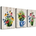 thumbnail image 1 of Vintage Wood grain plant flowers wall art for kitchen Wall Decorations for Living Room Bathroom Decorations room Wall decor 3 Pieces Framed Canvas print Artwork modern Office Home Decor paintinge, 1 of 6