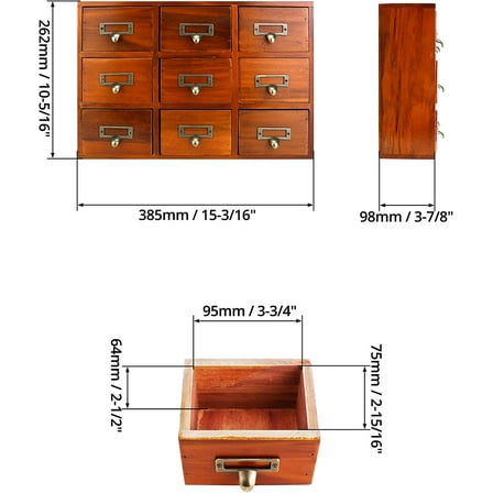 Vintage Wooden Apothecary Cabinet with 9 Drawers, Home Office & Bedroom Storage Organizer