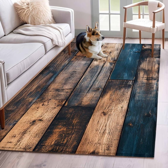 Vintage Wooden Area Rug 3x5 FT, Non Slip Entryway Bedside Carpet, Farmhouse Retro Shabby Wood Washable Soft Floor Carpet Indoor Mat Non-Shedding Throw Rugs for Dorm Kitchen Home Office