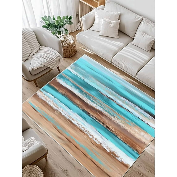 Vintage Wooden Area Rug for Bedroom 4x6 Ft Board Abstract Blue Turquoise Wood Grain Super Soft fuzzy Throw Rug Non-Slip Fluffy Plush Indoor Floor Carpet for Living Room Nursery Home Decor