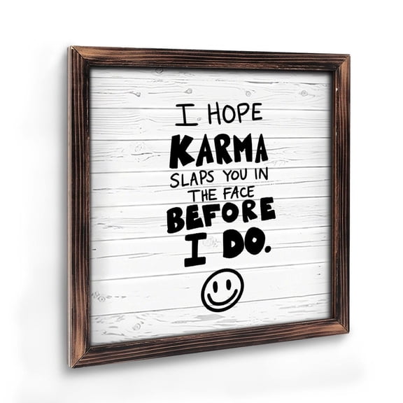 Vintage Wooden Art Decoration , “ Karma ” - 8 * 8 Inch Wall Decoration for Home, Living Room, Bathroom, Bedroom, Garden, Dining, Bar, Cafe, Festival Party Decor