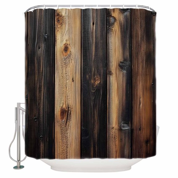 Vintage Wooden Bathroom Shower Curtains with 12 Hooks Polyester Waterproof Shower Curtain for Stalls and Bathtubs Brown Modernism Retro Farmhouse Decorative Bathroom Privacy Curtain 36x78 Inches
