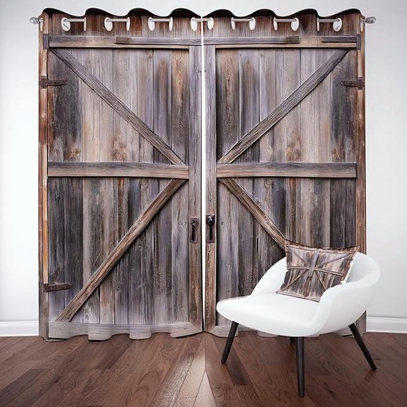 Vintage Wooden Board Blackout Curtains For Bedroom, Barn Door Grommet Curtain, Retro Rustic Farmhouse Drapes Thermal Insulated For Living Room 42"W x 96"L (Pack of 2)