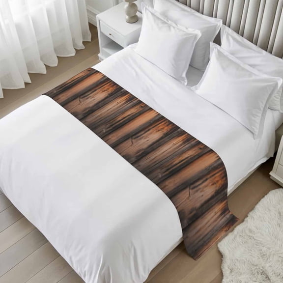 Vintage Wooden Boards Bed Runner Scarf, Black Brown Wood Grain Retro King Bed Scarf Runner, No Fading Decorative Bedding Scarf for Bedroom Hotels Homes and Guestrooms