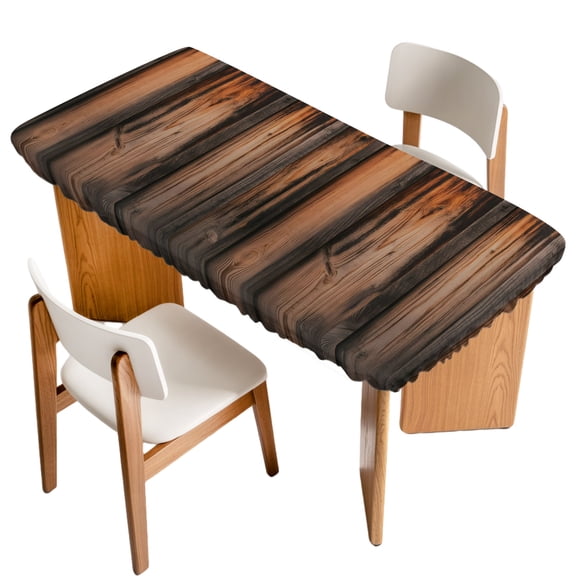 Vintage Wooden Boards Fitted Rectangle Tablecloth 24" x 50" Black Brown Wood Grain Retro Elastic Table Cloth Fits for 4 Foot Folding Tables Waterproof Table Cover for Picnic Camping Outdoor