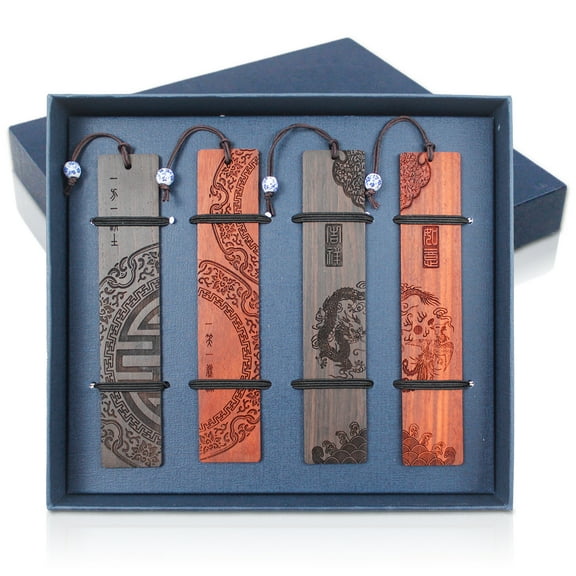 Vintage Wooden Bookmarks, Handmade Wooden Carving Bookmarks for Book Lovers and Teachers, Set of 4