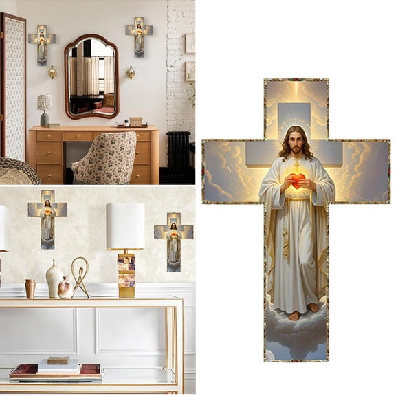 Vintage Wooden Christ Wall Cross,12inch Handmade Religious Walls Hanging Christian Cross,Christian Home Blessing Art,Religious Wall Sculpture for Living Room,Church Bedroom