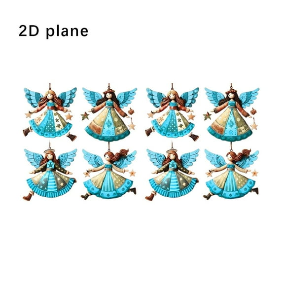 Vintage Wooden Christmas Angel Ornaments 8PCS Set Handcrafted Retro Tree Decor with Gift Box