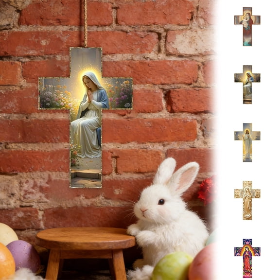 Vintage Wooden Cross Wall Art Decor - Rustic Wood Cross Sculpture for Home Entranceway Wall, Lightweight Religious Wall Decor, Farmhouse Style Wall Hanging for Living Room Foyer, 12*8in, B