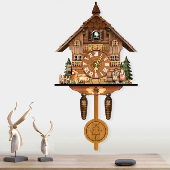 Vintage Wooden Cuckoo Wall Clock Antique Hanging Clock Bedroom Living Room Decor