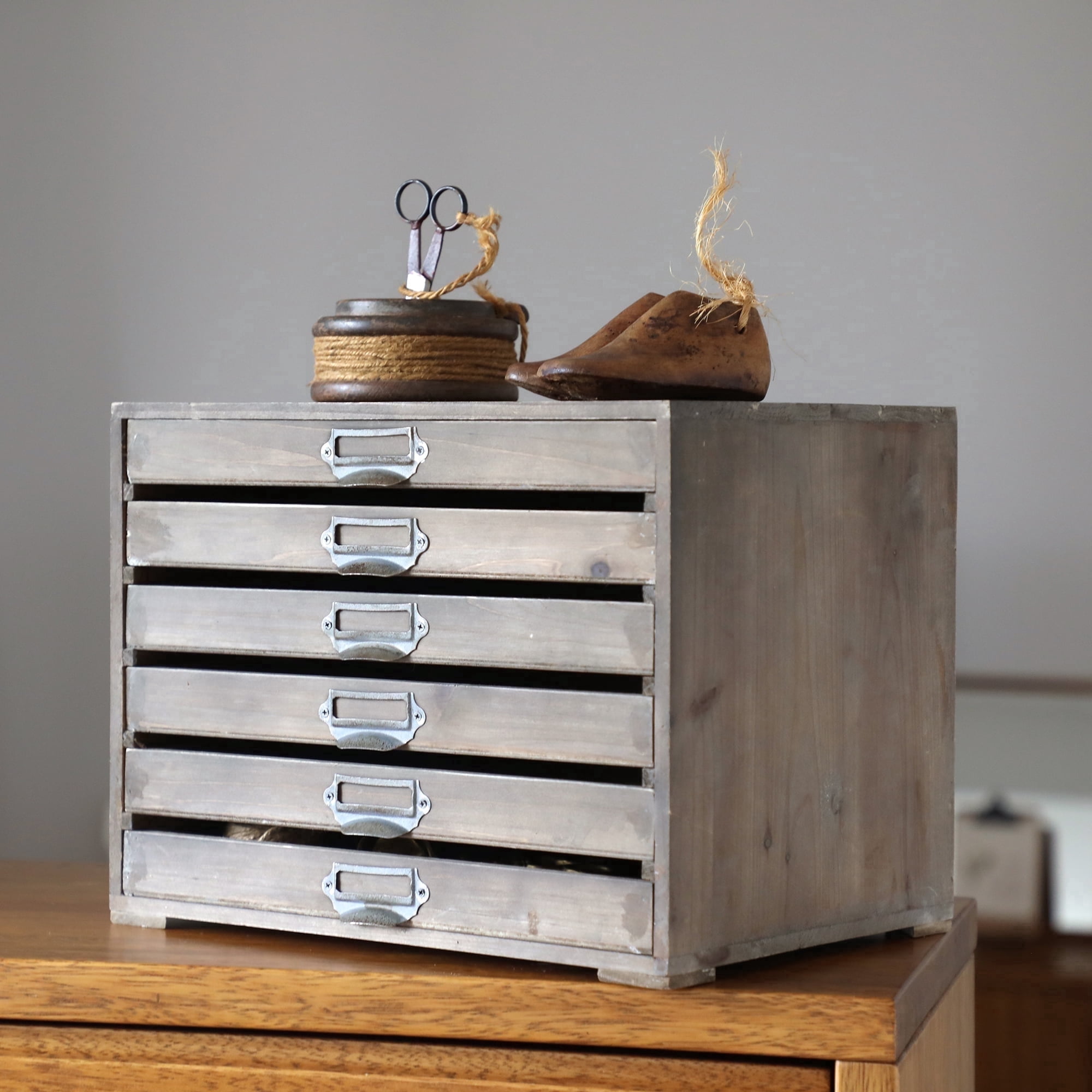 Z&Z ORNAMENTORUM Wood Desk Organizer with Drawers,Vintage Drawer Organizer,Desktop Drawers,Jewelry Box,Farmhouse Wooden Storage Box for Puzzles, Crafts, Office Supplies