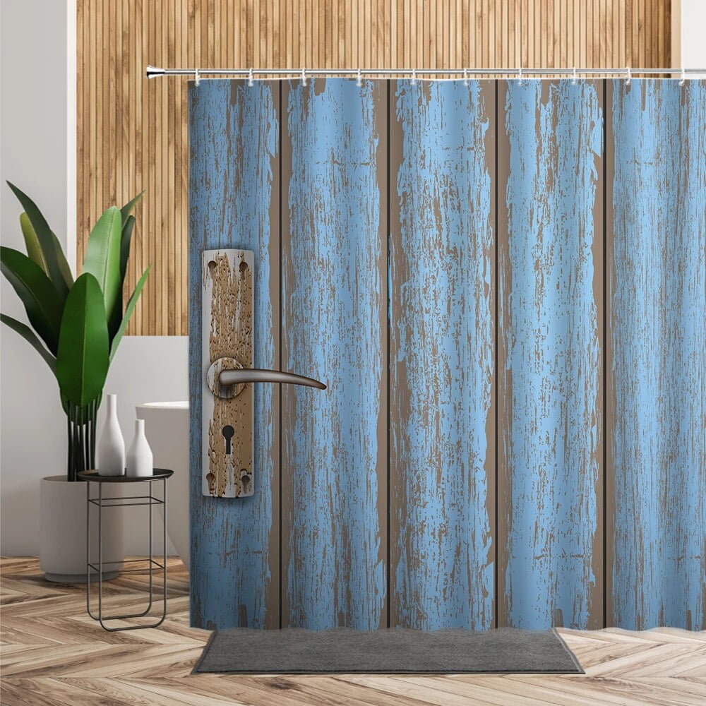 Vintage Wooden Door Shower Curtain OldFashioned Wood Grain Bathroom