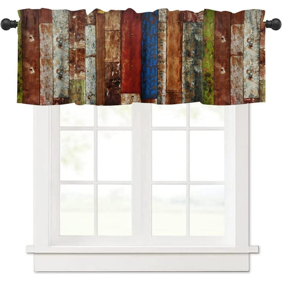Vintage Wooden Door Valance Curtain for Kitchen, Old Country Farmhouse Tattered Western Barn Door Windows Treatment Drapes for Bedroom Living Room Bathroom 54x 18 Inch