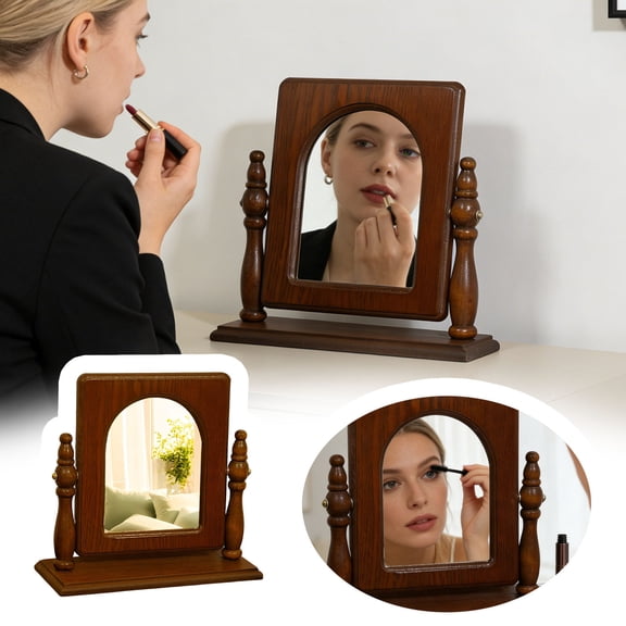 Vintage Wooden Frame Makeup Mirror Rectangular Antique Vanity Table Mirror for Bedroom Dressing for Dressing Room, Bedroom & Boho Decor 23x9x22cm