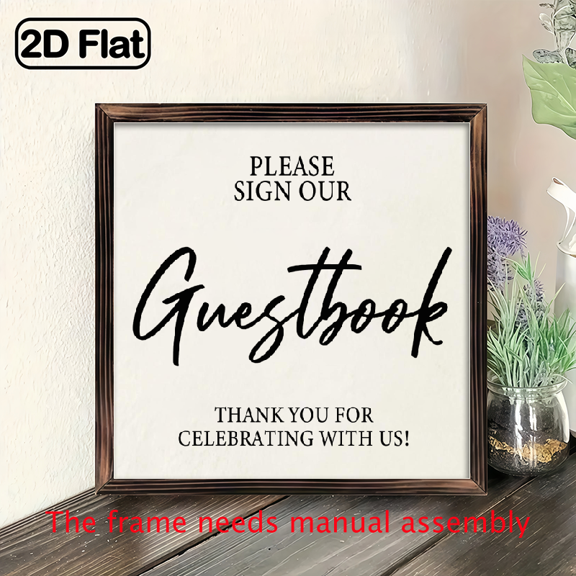 Vintage Wooden Framed Please Sign Our GuestbookSign - 8x8 Inch Reusable Home Decor, Desktop Wall Art Plaque for Living Room or Office, Elegant Script Design with Handcrafted Appeal, Office Decor
