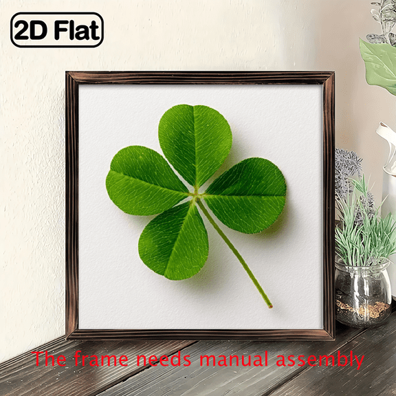 Vintage Wooden Framed St Patrick'S Day Wall Art 8x8in Shamrock on White Background, Rustic Home Decor for Living Room, Bedroom, or Workspace, Perfect Holiday Gift for Christmas