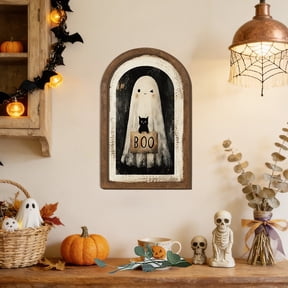 Vintage Wooden Framed Wall Art for Living Room, Ghost Head Artwork Fall Prints Decor, Halloween Wall Decor, Gallery Picture Painting, for Bedroom Kitchen,4.9"x7.9"(A)