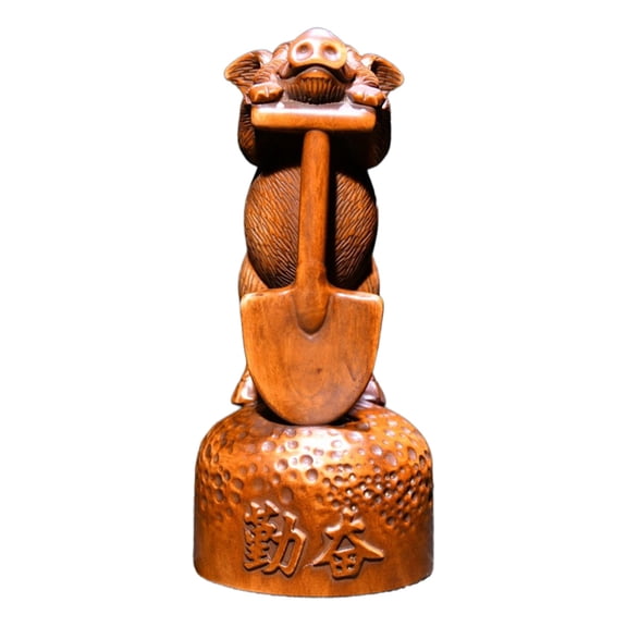 Vintage Wooden Game Chinese Zodiac Pig Figurine Statue Carved Desktop Decor Diligence Abundance Success Fortune Industry