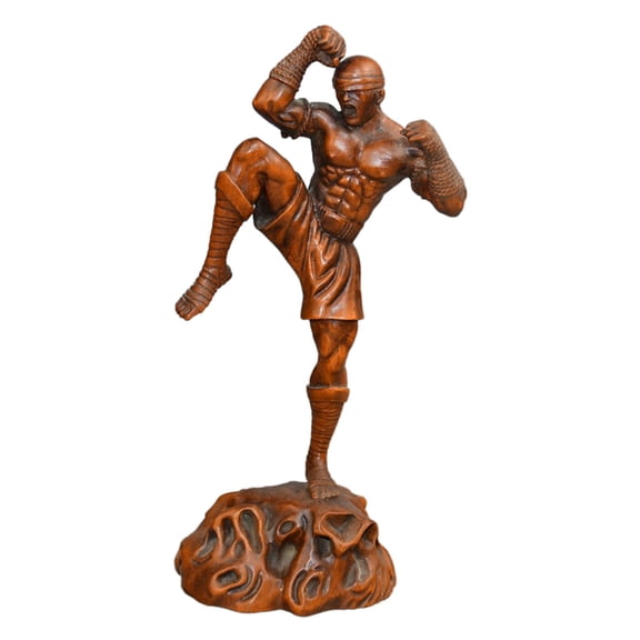 Vintage Wooden Game Kung Fu Statue Figurine Carved Courage Strength Discipline Perseverance Spirit Vigor Resilience Honor Valor