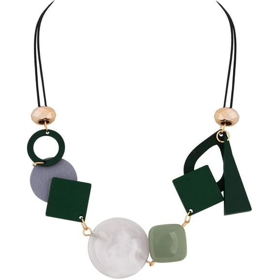 Vintage Wooden Geometric Pendant Necklace, Personality Necklace, Gift for Women