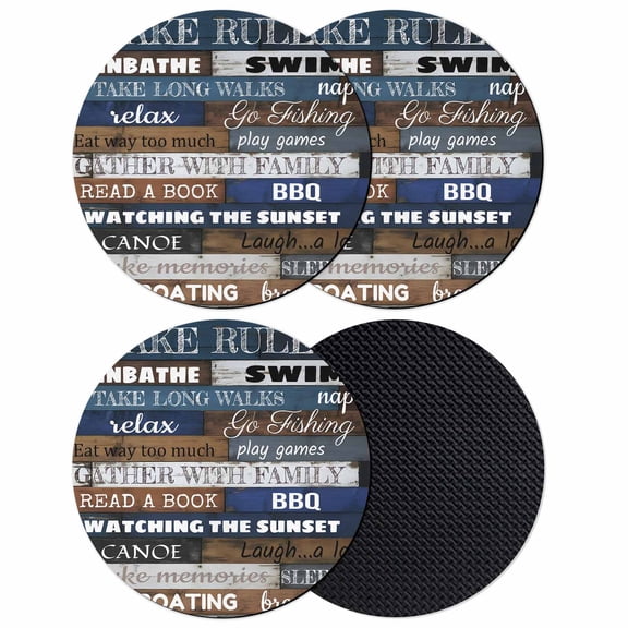 Vintage Wooden Grain Coasters Set of 4, Absorbent Coasters for Drinks, Funny Letters Words Coaster for Desk Coffee Table Protection, Home Decor House Warming Gifts 4"