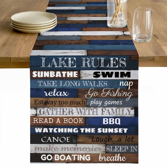 Vintage Wooden Grain Table Runner 48 Inches Long Farmhouse Dress Scarves, Funny Letters Words Dining Tablerunner for Coffee Table/Kitchen Island/Party Décor, 13" x 48"