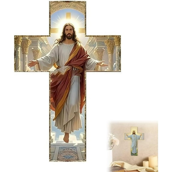 Vintage Wooden Jesus Wall Cross, Catholic Crucifix Wall Cross, Spiritual Christian Art Gift, 12in Handcrafted Religious Home Decor for Living Room, Bedroom, Or Prayer Space(#3)