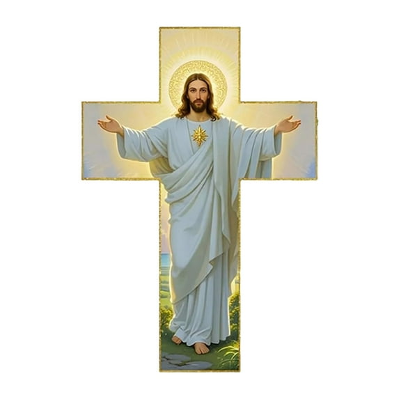 Vintage Wooden Jesus Wall Cross, Handcrafted Rustic Home Decor with Jesus Carving, Religious Wall Art for Faith, Hope & Blessing, Christian Gift for Home, & Loved Ones(D)